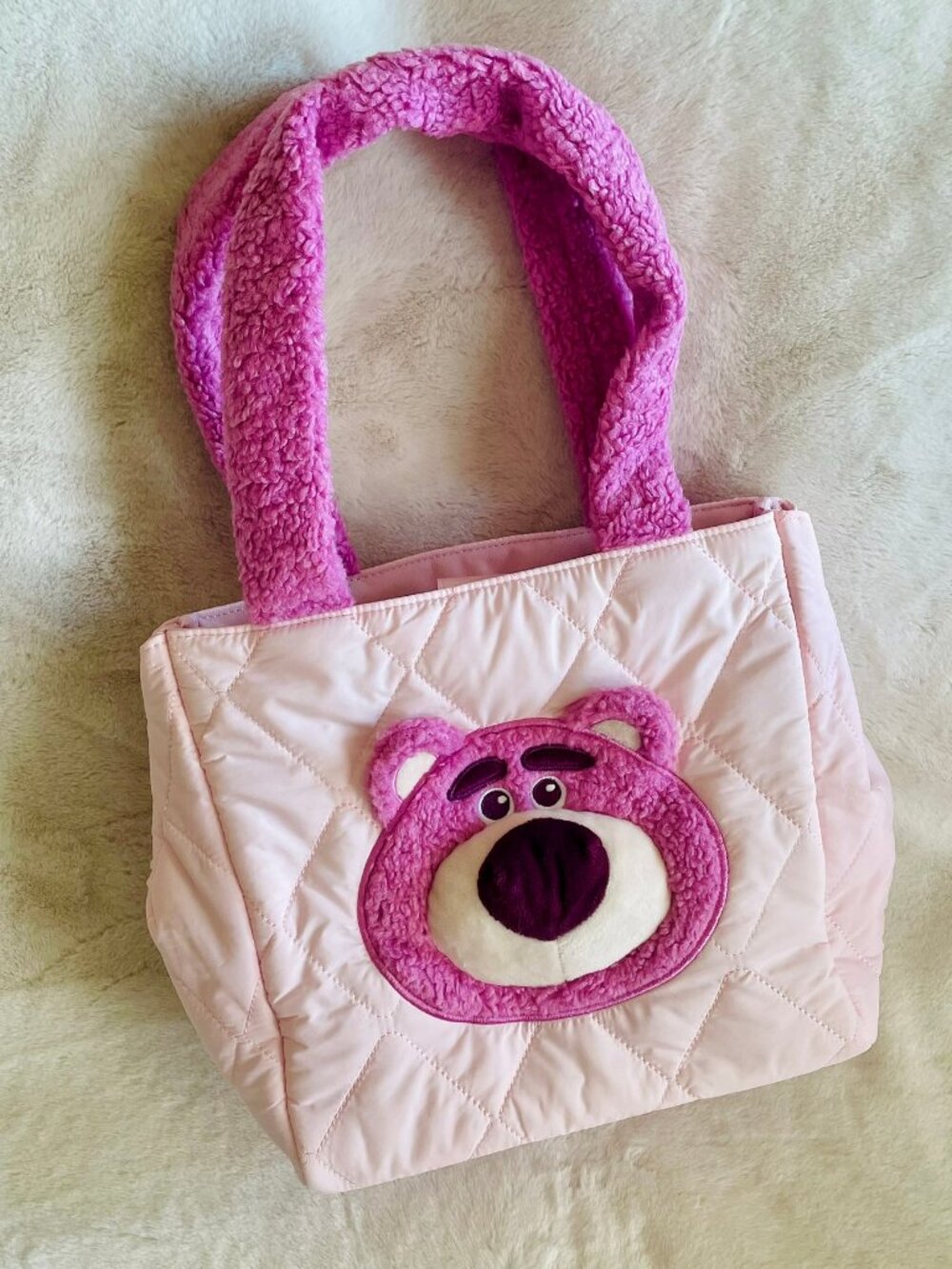 NEW! Disney & Pixar Toy Story 3 Tokyo Disney Lotso Huggins Pink Fluffy Tote Bag